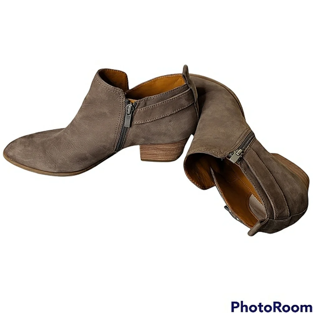 Franco Sarto Leather Western Country Booties Buckle Zip Prarie Farm Suede 9.5